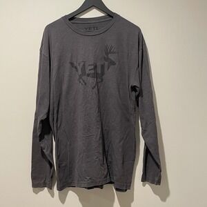 YETI Mens Long Sleeve T Shirt Deer Graphic Gray Size Large Cotton Polyester